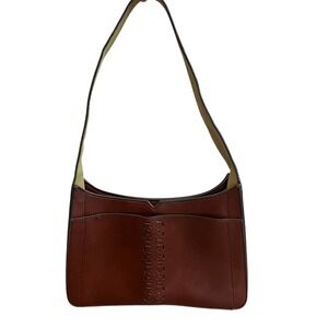 Mondani Vintage Cognac Brown Faux Leather Laser Cut Shoulder Bag Minimalist Y2K